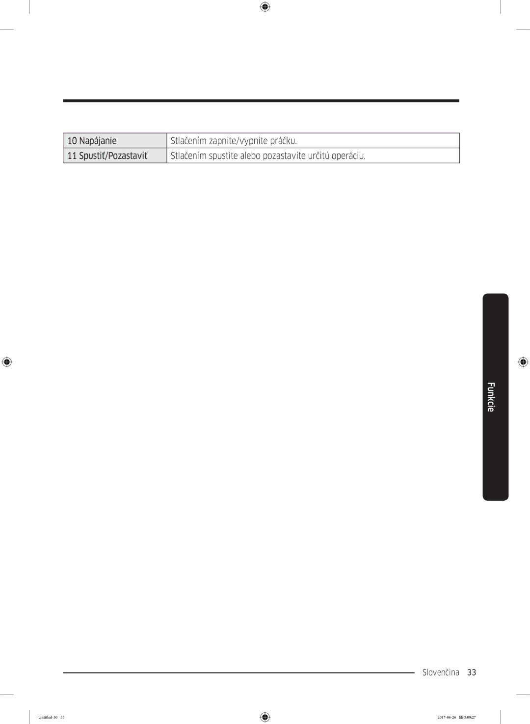 Samsung WW70J5446EW/ZE, WW80J5446FW/ZE, WW70J5446FW/ZE, WW80J5446DW/ZE, WW90J5446DW/ZE, WW70J5446DW/ZE manual Slovenčina 33  